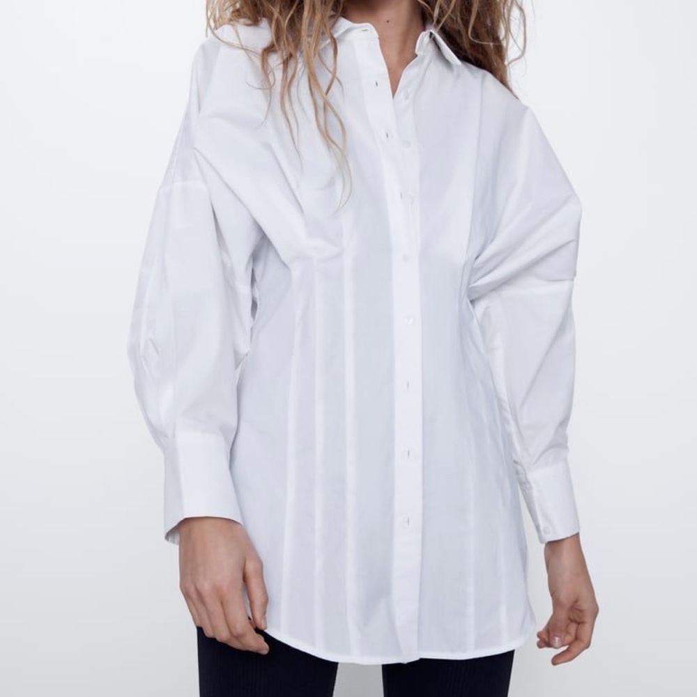 Zara pleated poplin shirt dress